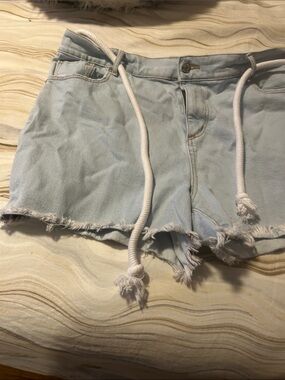LOFT Light Blue Denim Cutoff Shorts with White Drawstring